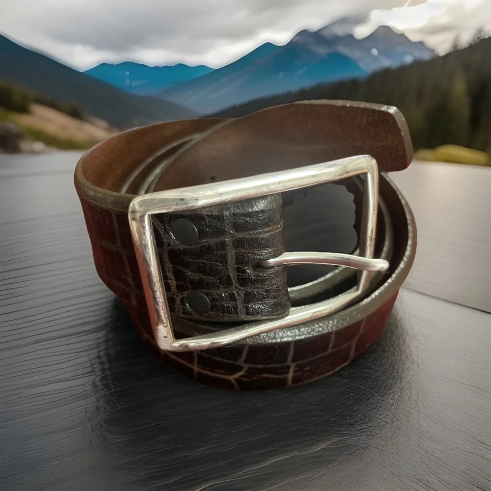 READ Men's Honest by Brighton Handcrafted Brown Animal Print Leather Belt Sz 42